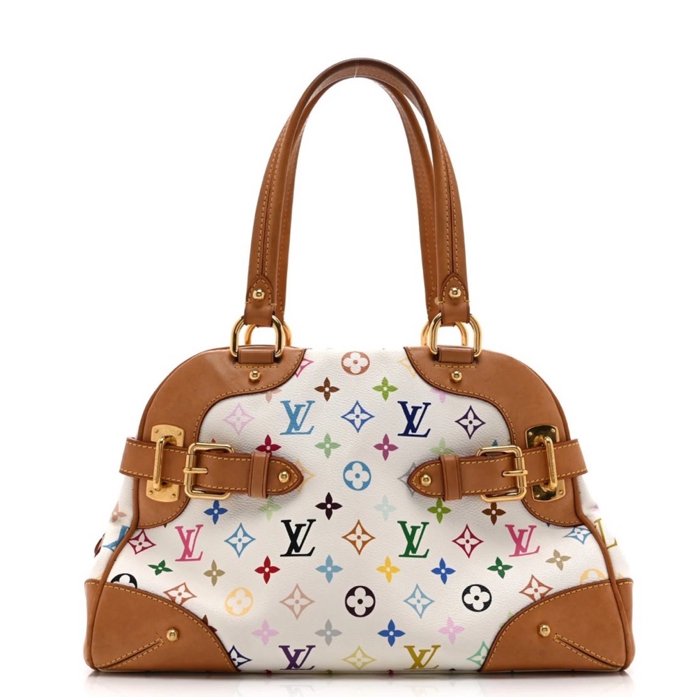 Louis Vuitton Multicolor Monogram White Canvas with Vachetta Leather Claudia